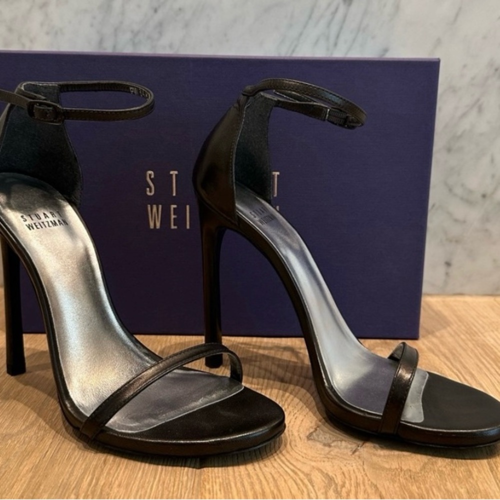 Stuart Weitzman Nudist Black Strappy Heels sz 7